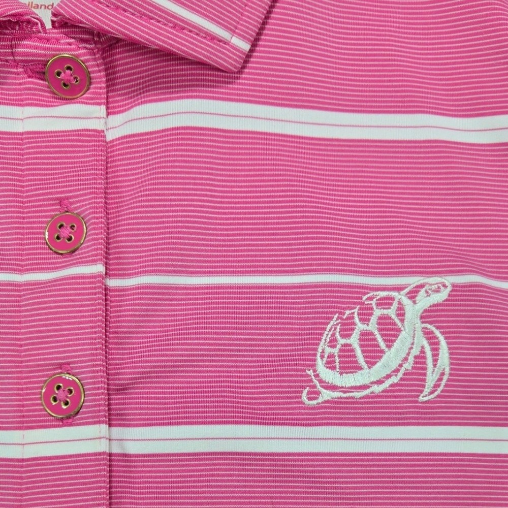 Peter Millar Polo Shirt Element Striped Performance Pink Sands Womens XL - Picture 3 of 8